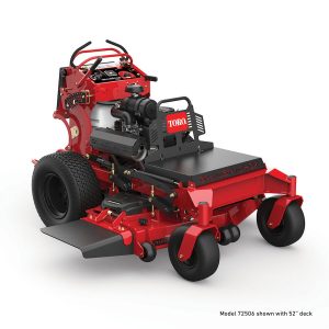 Toro GrandStand® HDX 60-inch stand-on mower with TURBO FORCE® cutting deck, flip-up operator platform, large tires, and commercial-grade construction