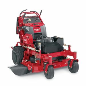 Toro GrandStand® 52-inch stand-on mower with foldable operator platform, TURBO FORCE® cutting deck, wide stance for hillside stability, and commercial-grade design